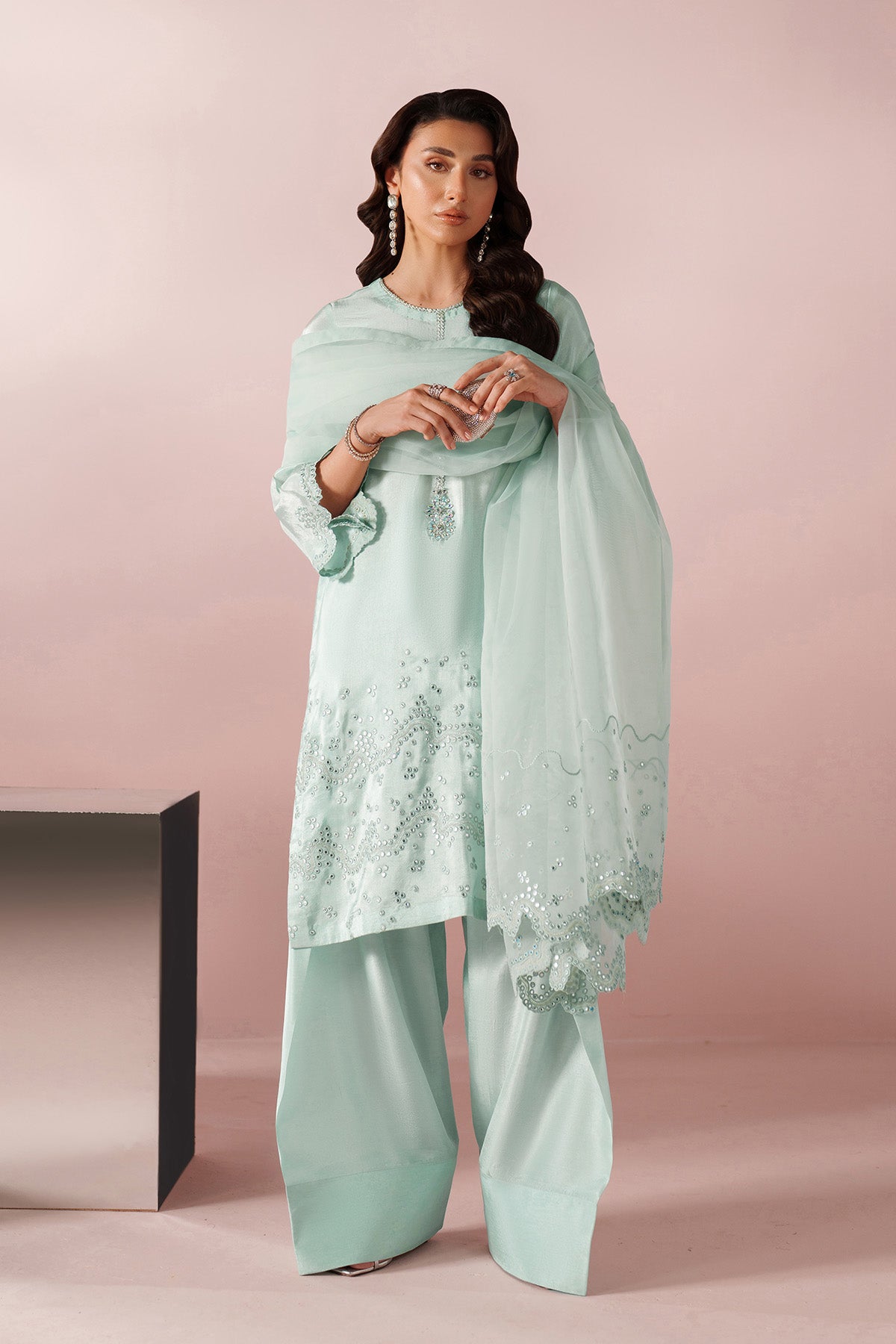 Ice Blue Dress 3 piece - RTW1030