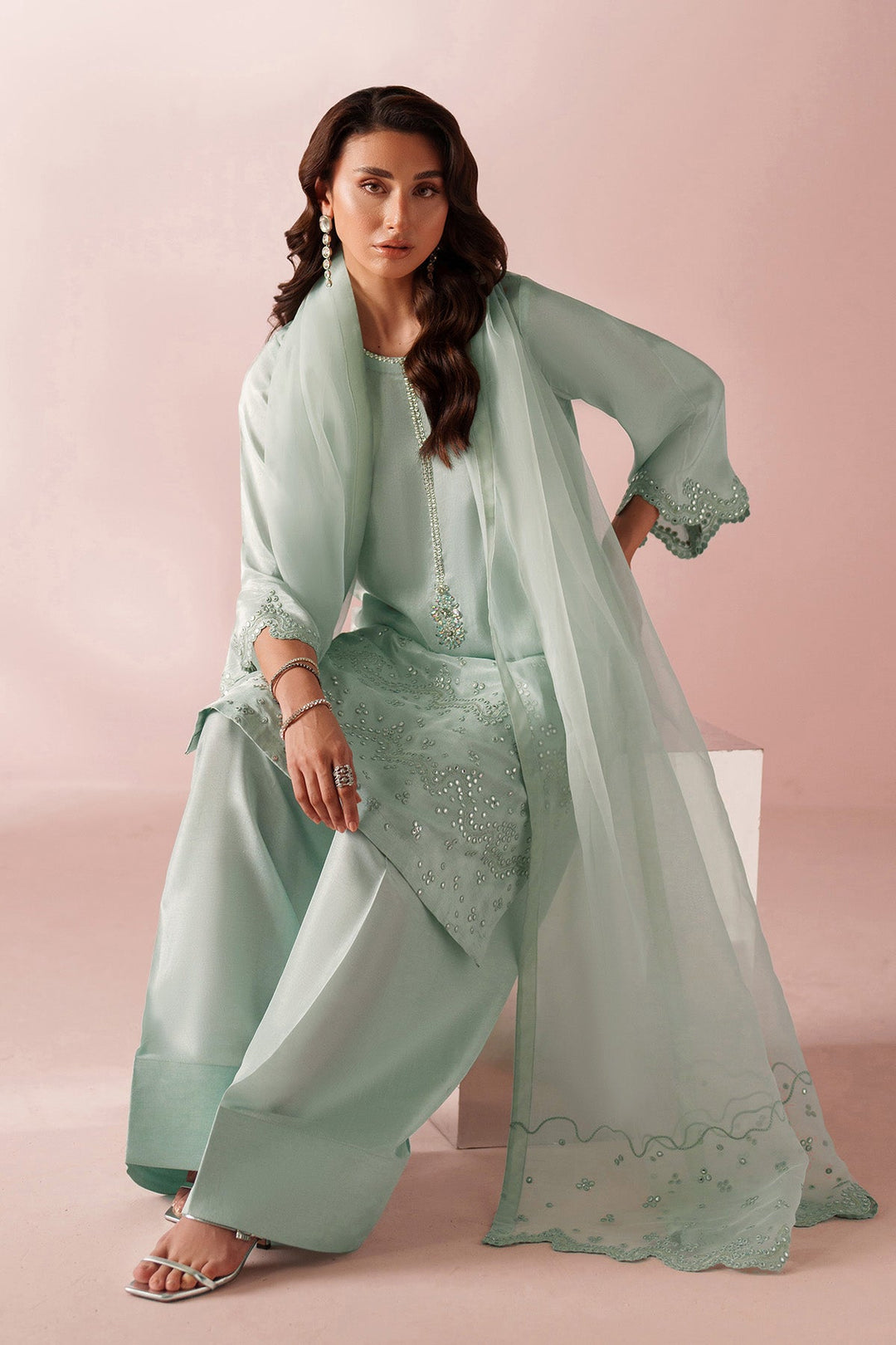 Ice Blue Dress 3 piece - RTW1030