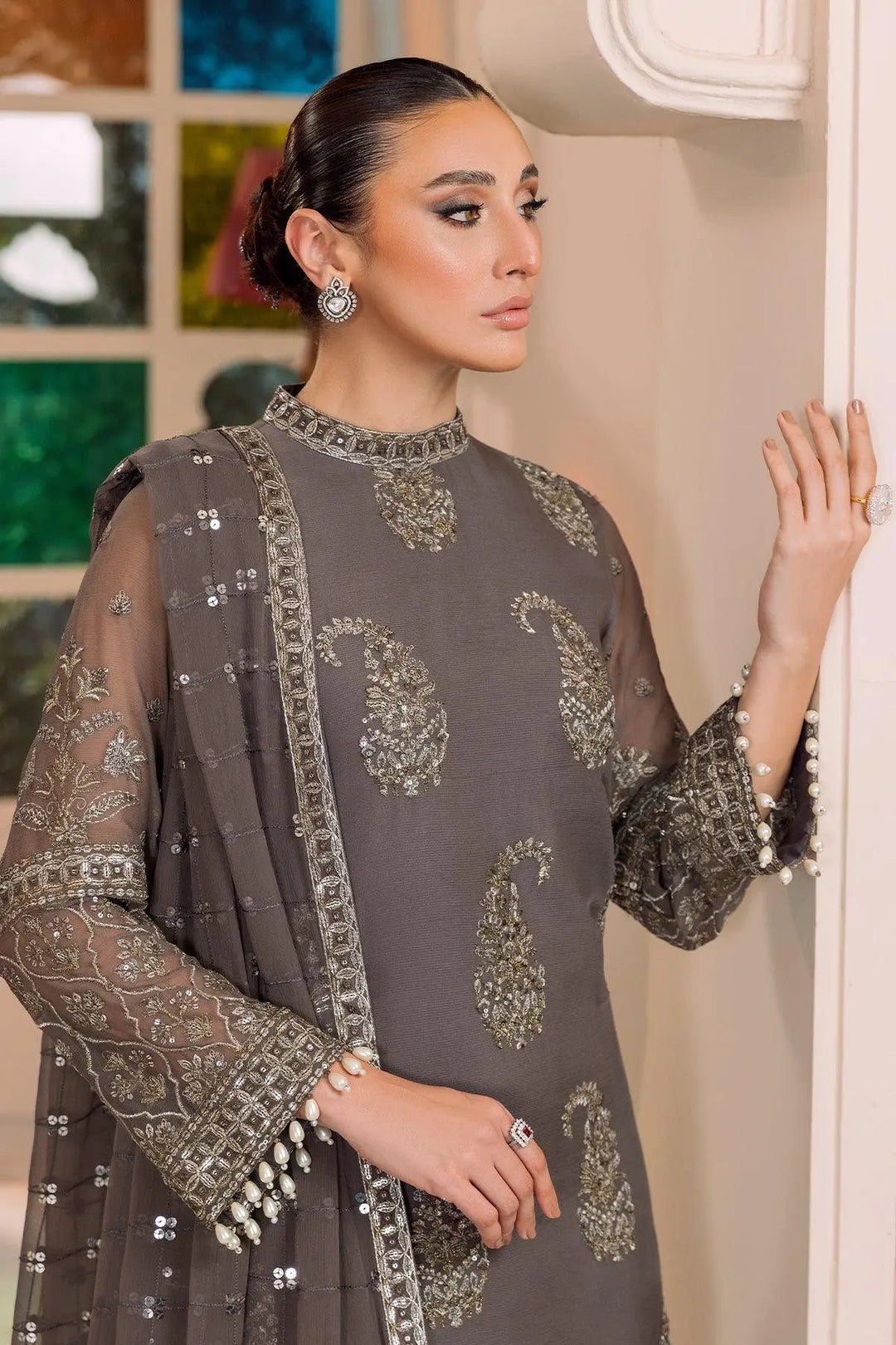AF-DUA-3012-Amaya Grey Embroidered Chiffon