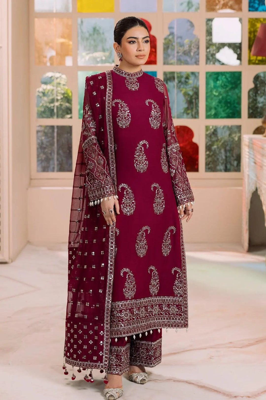 AF-DUA-3011-Amaya Magenta Embroidered Chiffon
