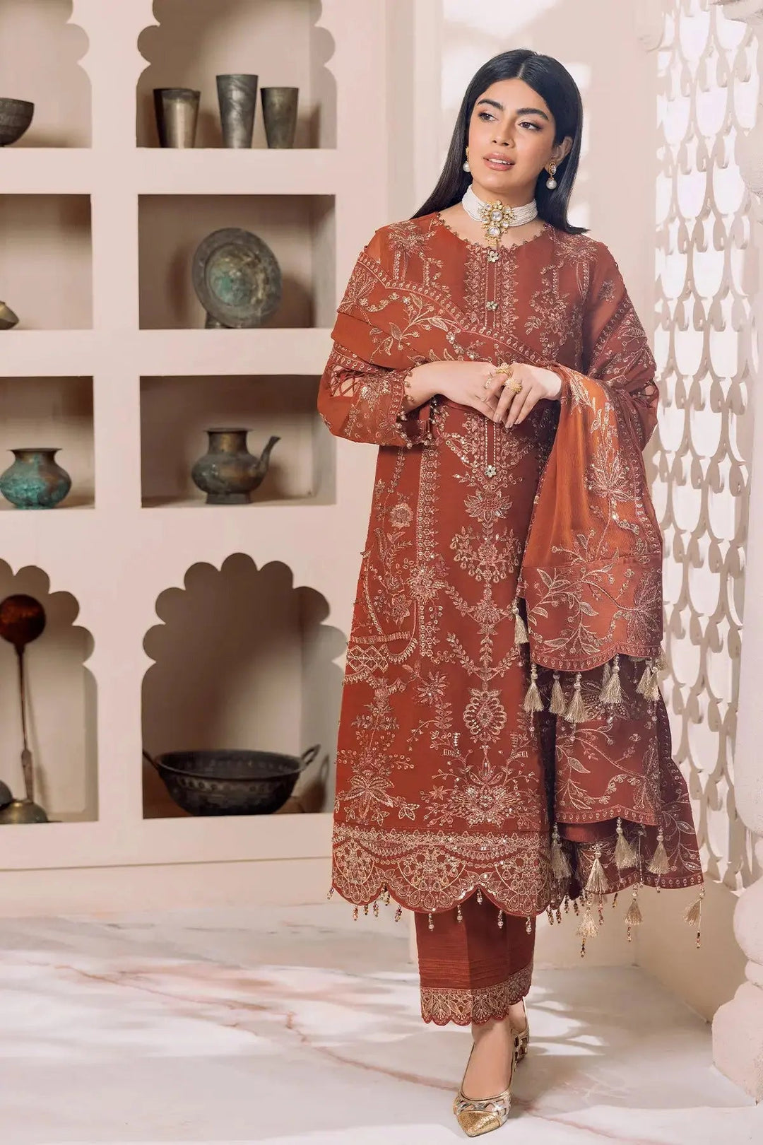 AF-DUA-3003-Lyra Rust Embroidered Chiffon