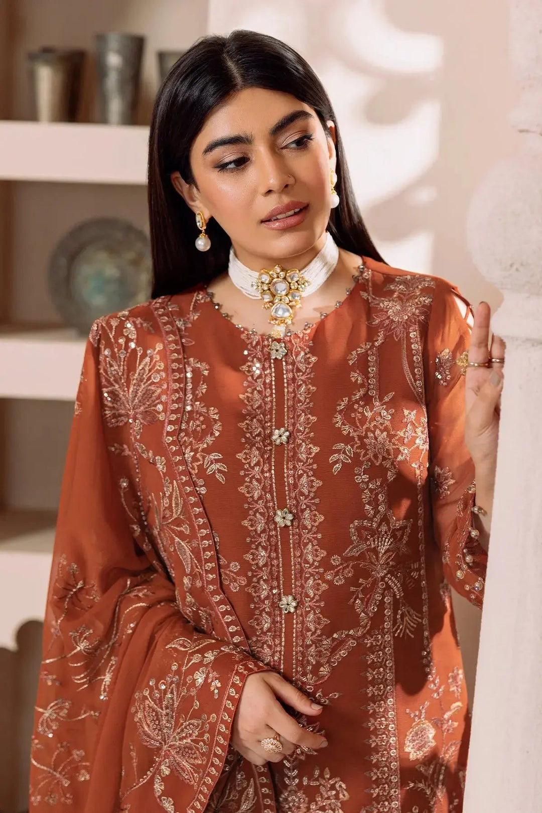 AF-DUA-3003-Lyra Rust Embroidered Chiffon